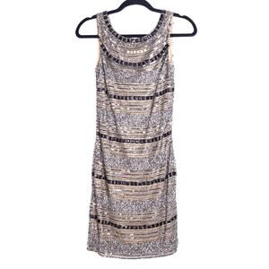 CACHÉ Y2K Sequin Beaded Mini Dress Sleeveless Illusion Stripe Cocktail Women's 0